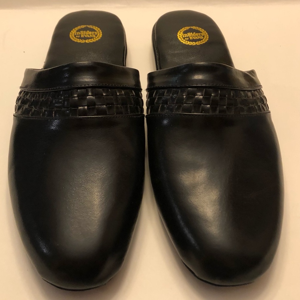Insiders by Evans Black Leather Slippers, Size 9.5M, Great preowned condition